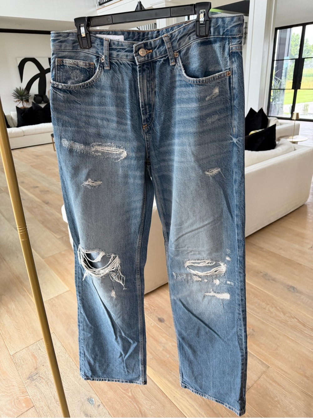Zara Light Blue Distressed Straight Jeans